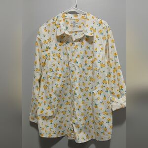 Croft & Barrow Lemon Citrus Print Women 3X Button Down Shirt Teacher Grandmacore